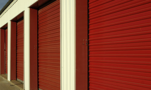 red storage facility doors